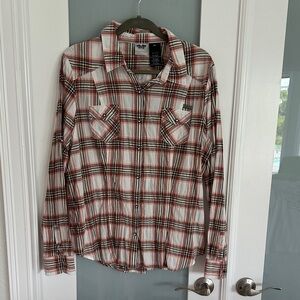 Harley-Davidson Ladies Orange and White Plaid Shirt